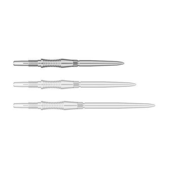 Target Swiss Point Dartpunten Signature RST - Zilver Auf dem Bild ist ein Objekt mit dem Dateinamen 340300_Target_Swiss_Point_Dartspitzen_Signature_RST_Silber_30mm_1 zu sehen. Wahrscheinlich handelt es sich um Dartspitzen in Silber mit einer Länge von 30 mm.