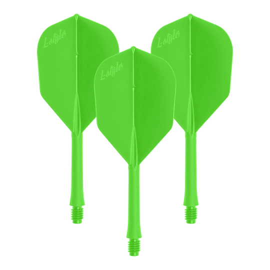L-Style BarVluchten 2BA L3 - 260 Mehrere Dart-Flights liegen nebeneinander und sind in ähnlichen Farben gehalten. Die feinen Linien sind sichtbar.