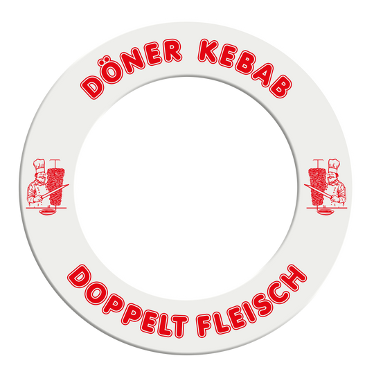 McDart Döner Kebab Dartbordomlijsting - Met aangepaste tekst Abgebildet ist das McDart Dartboard Surround Döner mit Wunschtext. Das Bild zeigt das Produkt in Detailansicht.