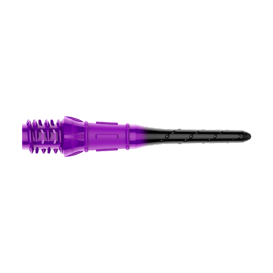Abgebildet sind L-Style Premium Lippoint Dartspitzen im 30er Pack in Schwarz und Lila. Diese Dartspitzen eignen sich für präzises Dartspiel und bieten hohe Qualität.
