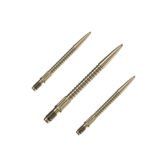 Mission R2.5 Rapid Point GV1 Dartpunten - Goud Ein Set goldener Dartspitzen ist auf dem Bild zu sehen. Das Set ist für Dartpfeile gedacht.