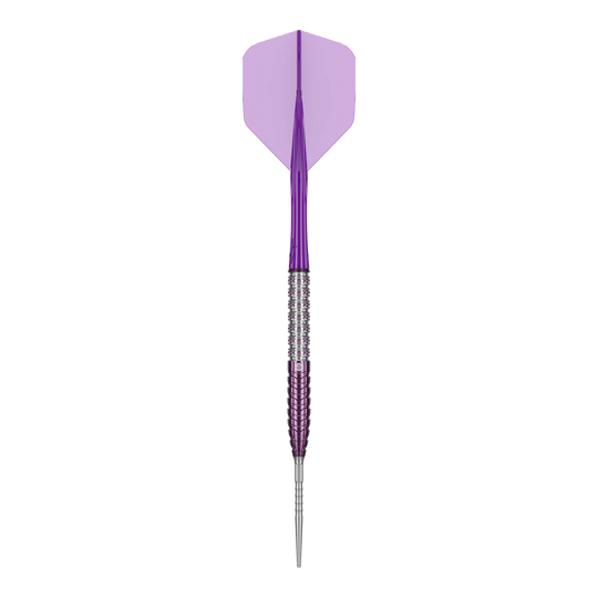 Caliburn Awakening ET stalen dartpijlen Abgebildet sind die Caliburn Awakening E.T. Steeldarts aus einer anderen Perspektive. Die Besonderheiten des Steeldarts sind sichtbar.