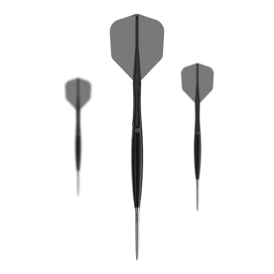 Caliburn Chord C2 stalen dartpijlen - 23,5 g Abgebildet ist ein Set der Caliburn Chord C2 Steeldarts - 23,5g. Mehrere Darts werden zusammen präsentiert.