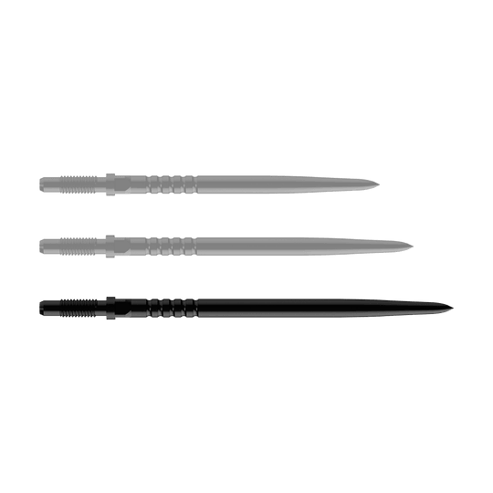 Bulls NL Convertible Point Dart Tips - Ringvormige Grip - Zwart Das Bild zeigt ein Dart-Zubehörteil. Es handelt sich um ein BullsNL Convertible Point mit Ringed Grip in Schwarz und 40mm Länge.