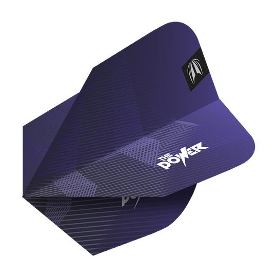 Target Pro Ultra Phil Taylor Power GEN10 Tien-X-vluchten - 3 sets Das Bild zeigt ein Set von lila Dart-Flights mit dem Aufdruck "The Power". Es handelt sich um die Target Pro Ultra Phil Taylor Power GEN10 Ten-X Flights.