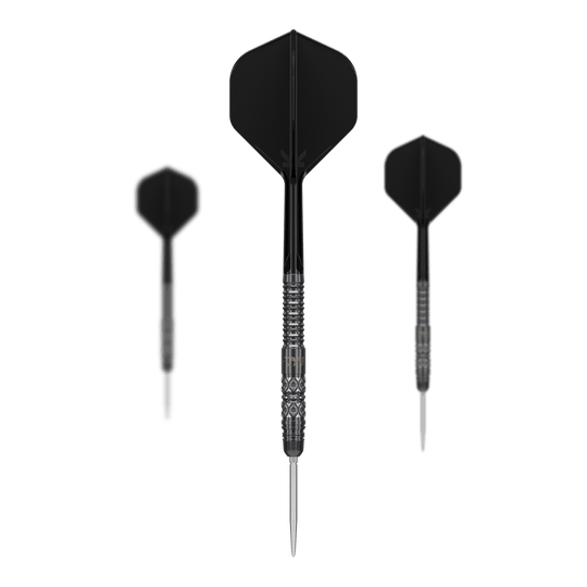 Target Japan Black Marque Creed Swiss Point stalen dartpijlen - 23 g Hier sieht man die Target Japan Black Marque Creed Swiss Point Steeldarts - 23g als komplettes Set. Die Darts haben ein modernes Design in Schwarz.