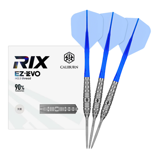 Caliburn Rix EZ-EVO R3 stalen dartpijlen Dieses Bild zeigt die Caliburn Rix EZ-EVO R3 Steeldarts in voller Ansicht. Das Produkt ist auf Präzision und Balance ausgelegt.