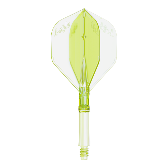 Das Bild zeigt ein Flight für Dartpfeile in Neon-Gelb, mittlere Größe. Es ist passend für das L-Style L-System.