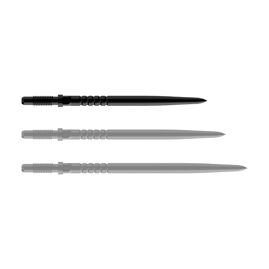 Bulls NL Convertible Point Dart Tips - Ringvormige Grip - Zwart Abgebildet ist ein Dartspitzen-Set. Es handelt sich um BullsNL Convertible Points mit Ringed Grip in Schwarz, 32mm.