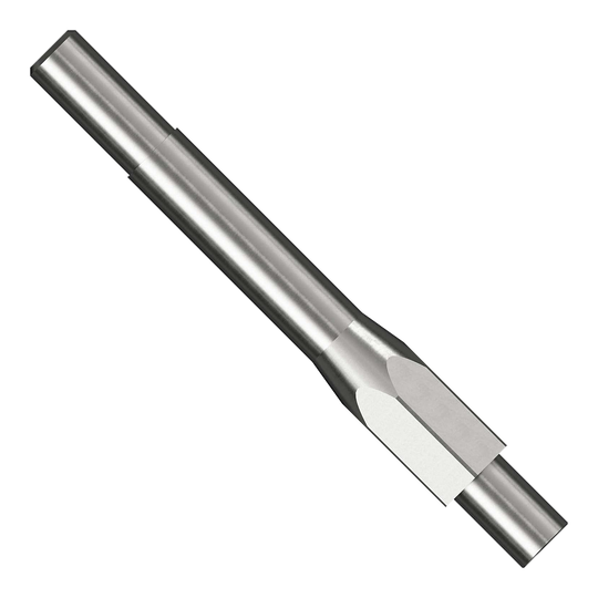 Caliburn Starterkit Das Bild zeigt ein metallisches Werkzeug aus dem Caliburn Starter-Kit. Es ist zylindrisch geformt und besitzt abgeschliffene Flächen an einem Ende.