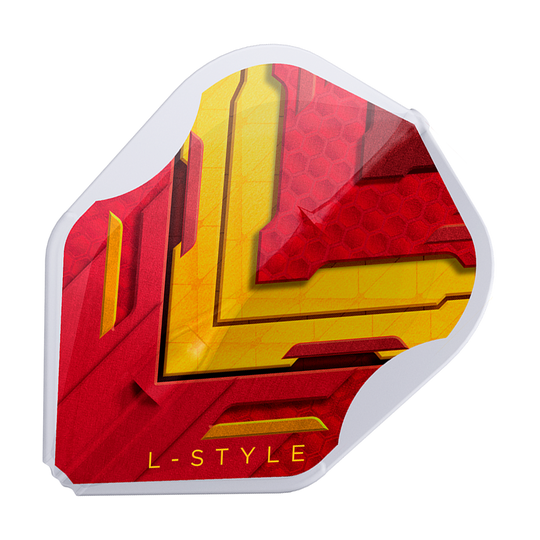 L-Style V-Serie V1 Type A Spanje Helder Wit L3EZ Vluchten Dies ist ein L-Style V-Series V1 Type A Spain Clear White L3EZ Flight. Das Design ist rot und gelb mit einem weißen Rand und der Aufschrift "L-STYLE".