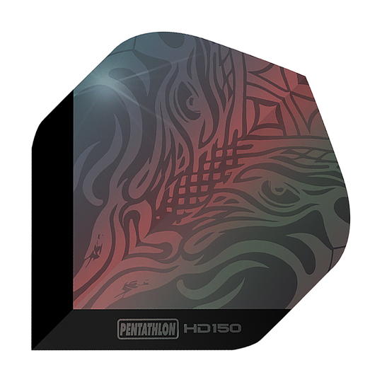 Pentatlon HD150 Metallic Gray Standaardvluchten Dies ist ein Pentathlon HD150 Metallic Grau Standard Flight für Darts. Das Flight hat ein abstraktes Muster in metallicfarbenen Grau- und Rottönen.