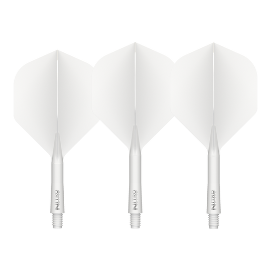 Red Dragon Nitroflite witte schacht, witte flights nr. 2 Abgebildet sind die Red Dragon Nitroflite White Shaft White Flights No2. Diese Flights und Shafts sind in Weiß gehalten.