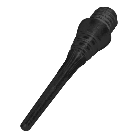 Winmau Triton Softtip Points Softdartspitzen (50-er Pack) Das Bild zeigt eine schwarze Softdartspitze. Sie hat ein geriffeltes Gewinde und eine glatte, längliche Spitze.