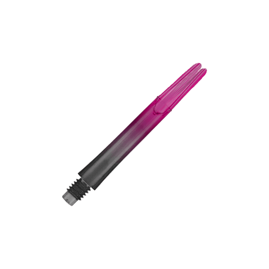 L-L-Style-Shaft Locked Straight Natural9 TwoTone Shafts - Roze Das Bild zeigt einen zweiteiligen Dart-Schaft in den Farben Schwarz und Pink. Der Schaft hat ein Schraubgewinde auf einer Seite und ist gerade geformt.