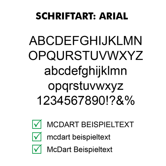 Flightdruck-Schriftart-ArialVAxAbbSrsONKb Das Bild zeigt einen Text mit einer Überschrift und mehreren Absätzen in schwarz auf weißem Hintergrund. Unten befinden sich drei grüne Häkchen neben kurzen Texten.