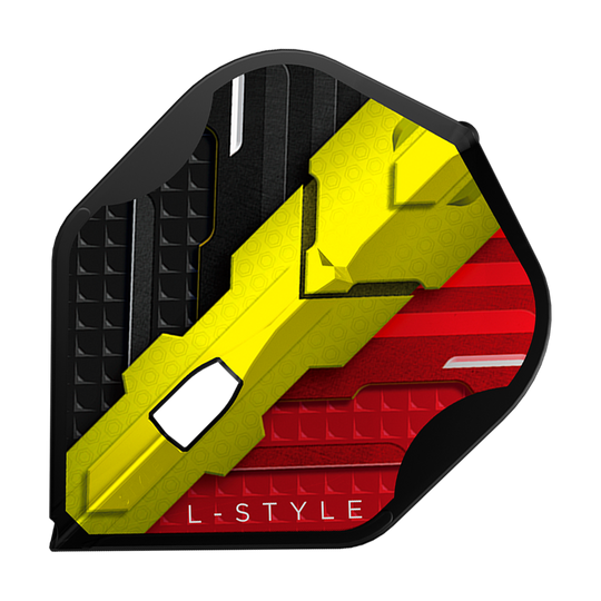 L-Style V-Serie V1 Type C België Zwart L1PRO Vluchten Das Bild zeigt ein L-Style V-Series V1 Type C Belgium Black L1PRO Flight. Das Flight ist in den Farben Schwarz, Gelb und Rot gestaltet, ähnlich der belgischen Flagge.