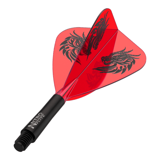 Red Dragon Nitro Flite - Jonny Clayton Kite Flights Dart-Flights zu sehen, vermutlich Jonny Clayton Kite Flights in kurzer Variante. Die Flights sind in dunklem Design gehalten.