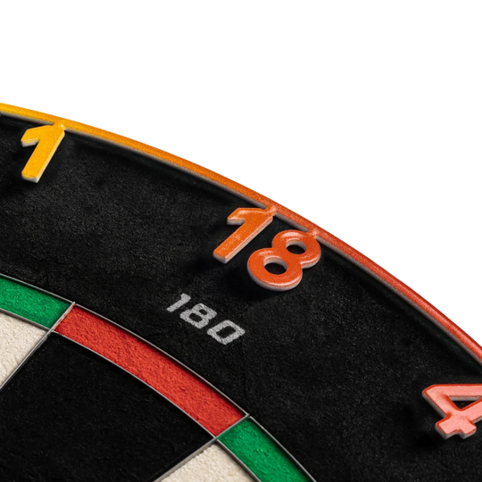 Precise 180 Endorphine stalen dartbord met cijferring - Spectrum Das Precise 180 Endorphine Steeldartboard mit Nummernring - Spectrum ist ein hochwertiges Dartboard mit klar erkennbarem Zahlenring. Es eignet sich perfekt für präzises Dartspiel zu Hause oder im Verein.