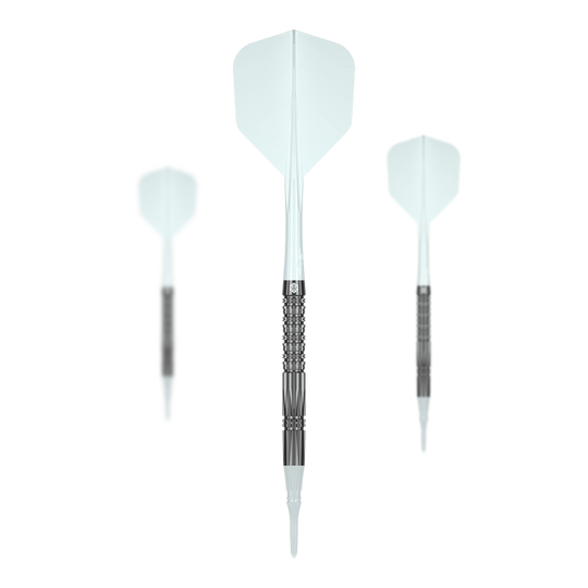 Caliburn Prisma P2 softdarts - 20 g Das Bild zeigt die Caliburn Prisma P2 Softdarts - 20g. Zu sehen ist ein Set von modernen Softdarts.