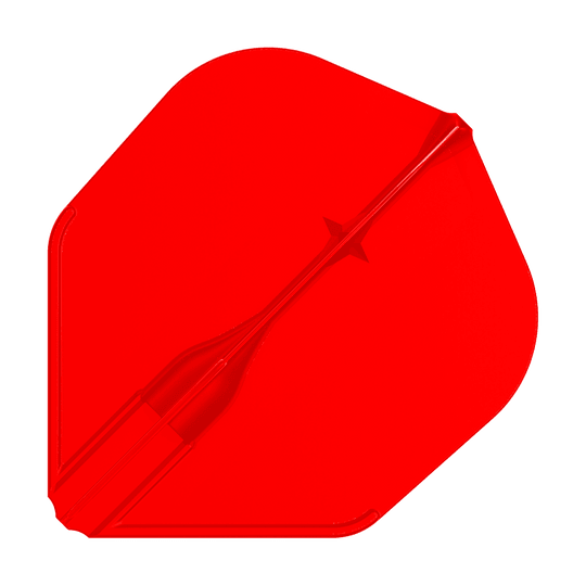 L-L-Style3EZ-vluchten Das Bild zeigt eine rote Dartflügel. Die Oberfläche ist glatt und hat eine symmetrische Form.