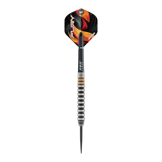 Winmau Fury stalen dartpijlen - 22 g Hier sieht man die Winmau Fury Steeldarts - 22g. Die Darts bieten ein ausgewogenes Wurfgefühl für Dartspieler.