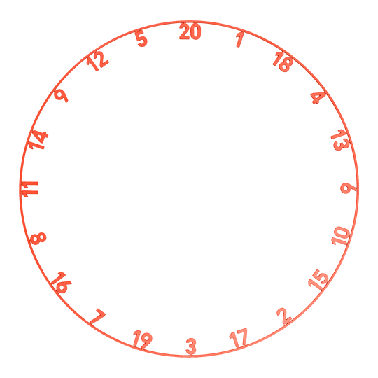 Precieze 180 OnePiece Lasercut Nummerring Das Bild zeigt einen Zahlenring mit Lasercut-Design in Inferno Red. Dieses Zubehör gehört zum Darts-Sport.