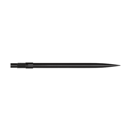 Harrows Quick Point dartpunten - Zwart Schwarze Dartspitzen mit einer Länge von 40 mm sind zu sehen. Sie liegen sortiert auf einer hellen Fläche.