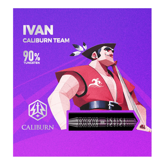 Caliburn Awakening Ivan stalen dartpijlen Zu sehen sind die Caliburn Awakening Ivan Steeldarts. Diese Steeldarts sind bekannt für ihre Präzision.