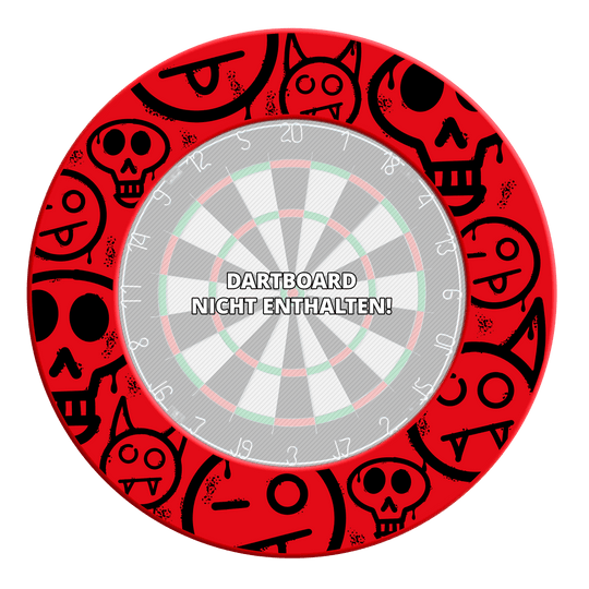 McDart Graffiti Emoji's Dartbord Surround Ein Bild mit dem Dateinamen MSF-A5_McDart_Graffiti_Smilies_Dartboard_Surround_Rot_3. Hier wird vermutlich ein weiteres rotes Dartboard-Surround mit Smilies gezeigt.