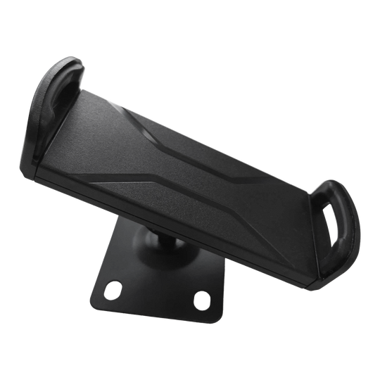 McDart TABSteady Tablet Muurbeugel Das Bild zeigt die McDart TABSteady Tablet Wandhalterung. Die Halterung ist schwarz und hat zwei seitliche Haltearme für ein Tablet.