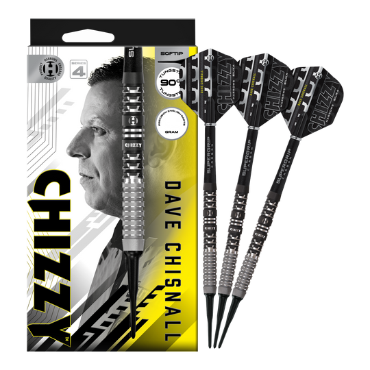 Harrow's Dave Chisnall Chizzy Series 4 zachte darts Hier sieht man die Harrows Dave Chisnall Chizzy Series 4 Softdarts. Sie sind ideal für Softdart-Spieler.