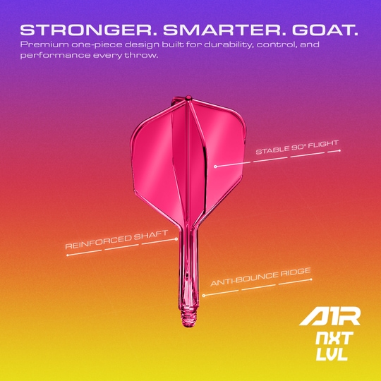 GOAT A1R No6 Flight Shaft System - Neonroze Hier ist das GOAT A1R No6 Flight-Shaft-System in Neon Pink zu sehen. Dieses Zubehör verbessert die Leistung beim Dartspielen.