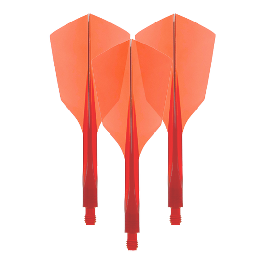 Condor Ax 120 Flight System Helder Rood - Smal Das Bild zeigt drei rote Dartflights aus Kunststoff mit schmaler Form. Es handelt sich um das Produkt "Condor Axe 120 Flight-System Clear Red - Narrow".