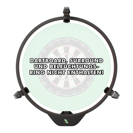 Scolia Home 2 Elektronisch Autoscoring Systeem 2026 Das Bild zeigt das Produkt "Scolia Home 2 Electronic Score System", das an einem Dartboard angebracht ist. Auf dem Bild steht geschrieben, dass Dartboard, Surround und Beleuchtungsring nicht enthalten sind.