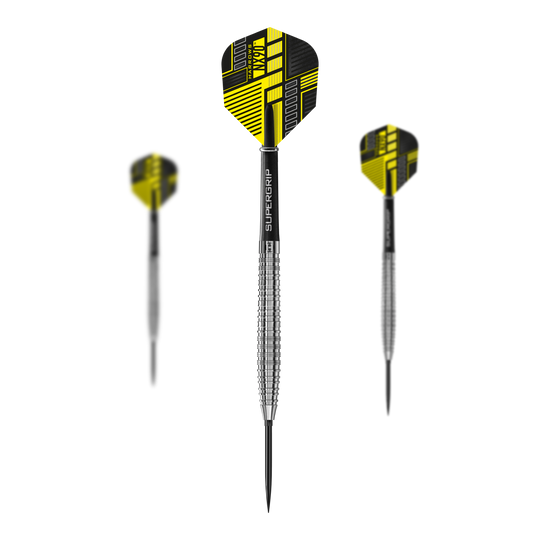 Harrows NX90 Taps Toelopende Quick Point Stalen Darts Das Bild präsentiert ein Set der Harrows NX90 Tapered Quick Point Steeldarts. Die Darts sind hochwertig verarbeitet und robust.