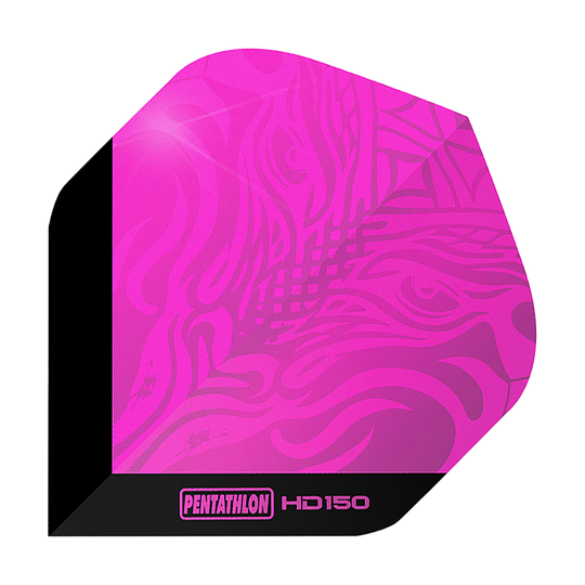 Pentatlon HD150 Metallic Roze Standaard Vluchten Das Bild zeigt den Pentathlon HD150 Metallic Pink Standard Flight. Er ist in einem auffälligen Metallic-Pink gehalten und hat ein modernes Muster.