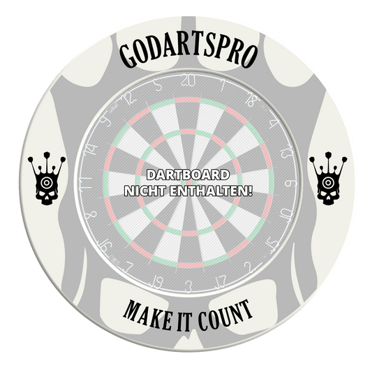 Go Darts Pro Dartbord Surround Dieses Bild zeigt ein weißes Dartboard Surround. Das Produkt wird aus einem anderen Blickwinkel fotografiert.