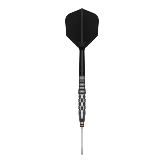 Target Japan Black Marque Dancing Duck GEN 4 stalen darts Das Bild zeigt einen Target Japan Black Marque Dancing Duck GEN 4 Steeldart. Der Dartpfeil hat ein elegantes, schwarzes Design mit einer metallischen, strukturierten Griffzone.