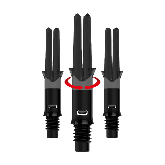 L-L-Style-Shafts Silent Straight - Zwart Das Bild zeigt ein Set von schwarzen, geraden Dartshafts ohne Kappen. Die Datei heißt L-Style_L-Shafts_Silent_Straight_Schwarz_OhneKappen_26mm_1Set_Symbol.