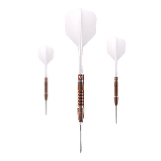 Caliburn Big Cats Lion stalen dartpijlen Das Foto präsentiert ein Set von Caliburn Big Cats Lion Steeldarts. Alle Darts aus dem Set sind zusammen dargestellt.
