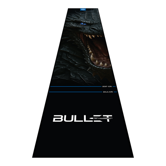 Bullet Hydra Dart Mat Die Bullet Hydra Dartmatte wird hier präsentiert. Diese Dartmatte schützt den Fußboden und erleichtert das richtige Platzieren des Spielers.
