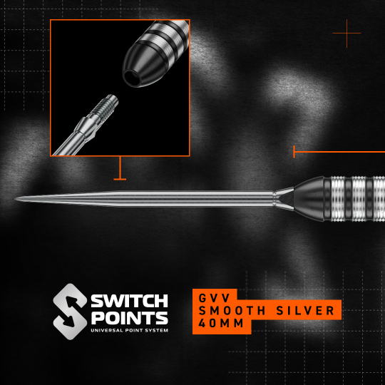 Winmau Gian Van Veen TS Switch Point stalen dartpijlen Zu sehen ist Winmau Gian Van Veen TS Switch Point Steeldarts. Die Darts liegen nebeneinander auf einer hellen Fläche.