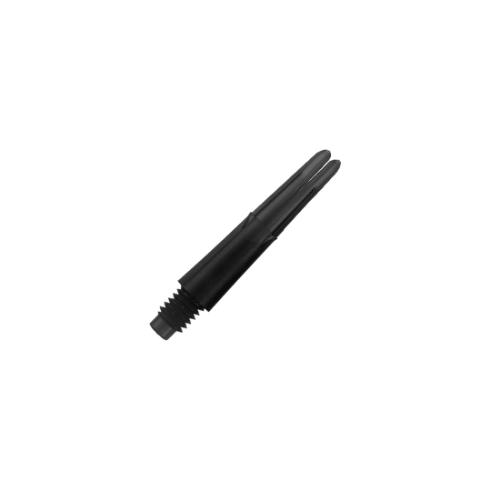L-L-Style-Shafts Locked Straight - Zwart Das Bild zeigt einen schwarzen geraden Shafts für Darts mit Gewinde am unteren Ende. Er ist ohne Kappen und hat eine Länge von 26 mm.