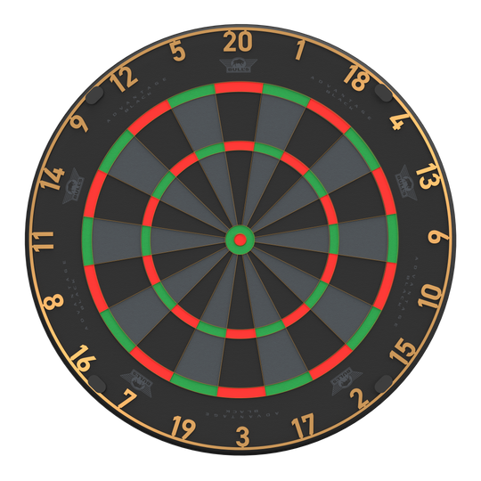 Bulls NL Advantage Black Edition stalen dartbord Das Bild zeigt ein BullsNL Advantage Black Edition Steeldartboard. Es handelt sich um ein Produktbild des Dartboards.