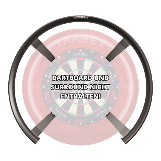 Target OMNI auto-scoring systeem Das Bild zeigt das Produkt "Target OMNI Auto-Scoring-System" vor einem Dartboard. In der Mitte steht der Hinweis: "DARTBOARD UND SURROUND NICHT ENTHALTEN!"