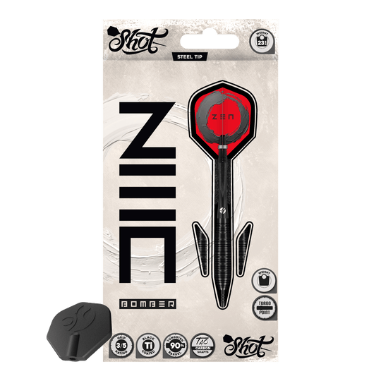 Schiet met ZEN Bomber Turbo Point stalen dartpijlen Abgebildet ist das Produkt Shot ZEN Bomber Turbo Point Steeldarts. Dieser Dartpfeil wird für das Steeldartspiel verwendet.