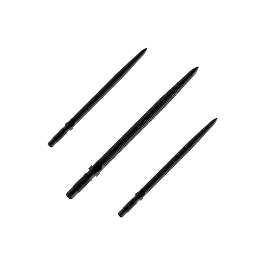 Bulls NL Convertible Point Dart Tips - Micro Grip - Zwart Abgebildet ist ein Set von Dartspitzen mit MicroGrip und schwarzer Farbe. Der Dateiname lautet BU57704_BullsNL_Convertible_Points_MicroGrip_Schwarz_32mm_1Set.