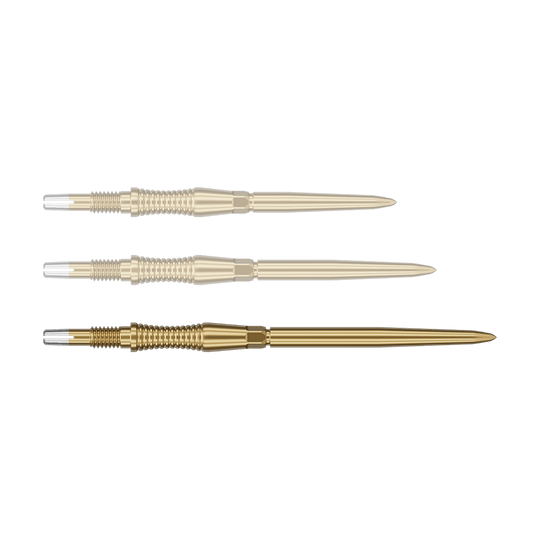 Target Swiss Point Dartpunten Signature RST - Goud Das Bild zeigt eine Target Swiss Point Dartspitze Signature RST in Gold, 42mm. Diese Dartspitze ist länglich und für professionelle Anwendungen konzipiert.