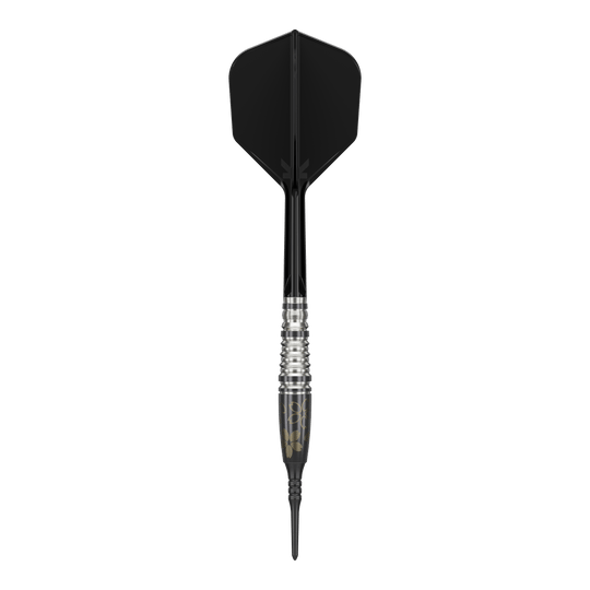 Dieses Bild zeigt einen Softdart mit schwarzer Spitze und schwarzem Flight. Das Produkt ist der "Target Japan Junya Koikawa Charm Smash GEN3 Softdart - 18g".